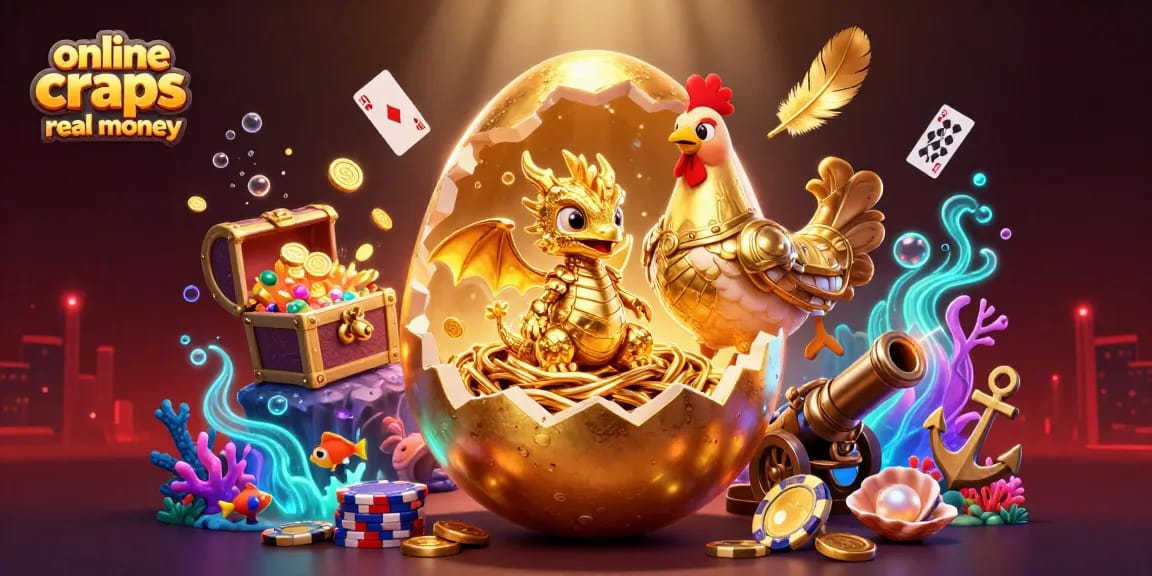 Experience online craps real money with a vibrant, dynamic, and visually rich casino scene featuring golden characters and elements.
