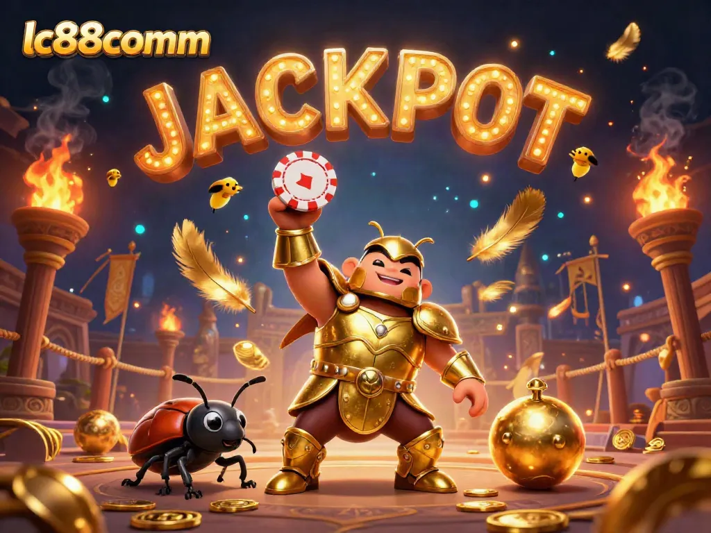 Experience excitement at lc88comm with a victorious beetle champion and golden rewards in a dynamic casino setting.
