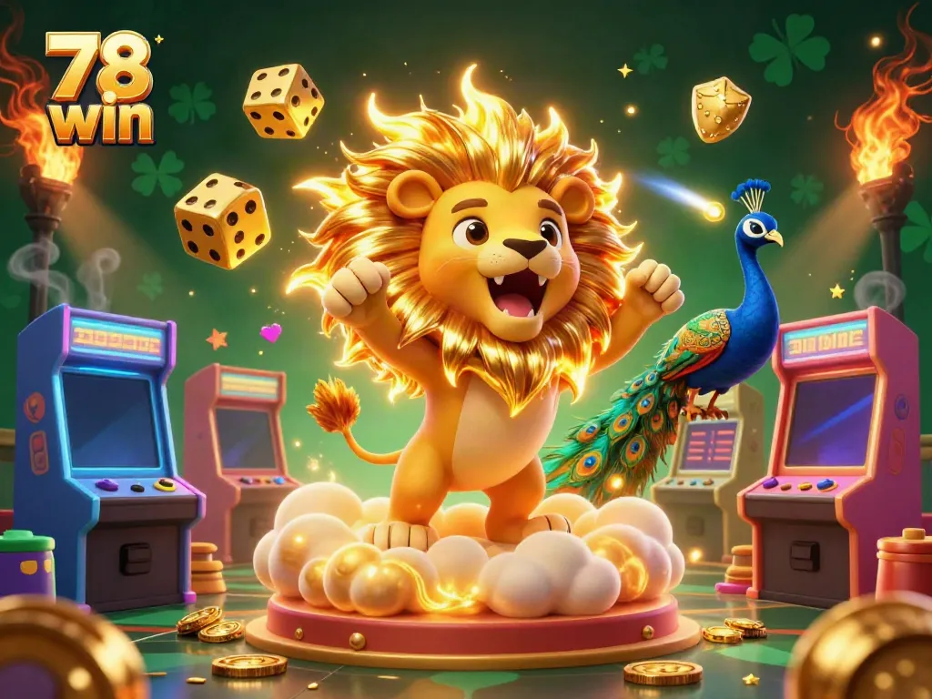 Engage with the 78 win online casino experience featuring vibrant gaming elements in a lively 3D illustration.