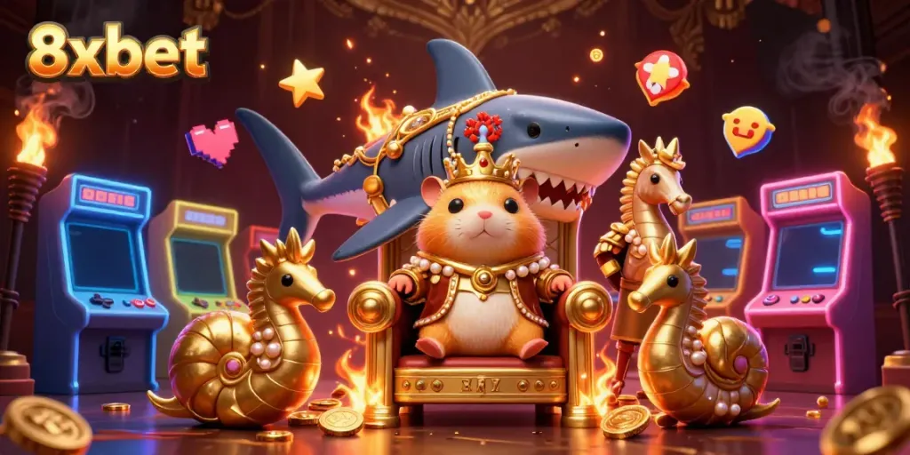 Experience thrilling gameplay with 8xbet as the golden hamster king reigns over a vibrant gaming kingdom.