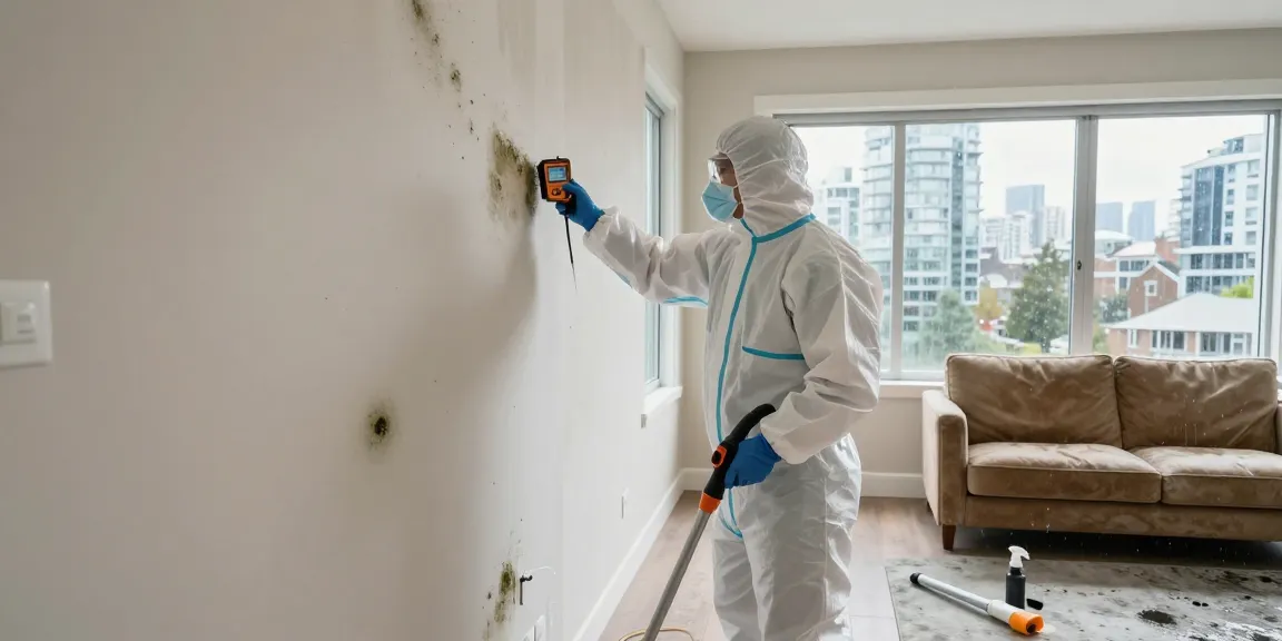 Mold remediation Vancouver technician inspecting moisture levels and mold signs in a residential home.