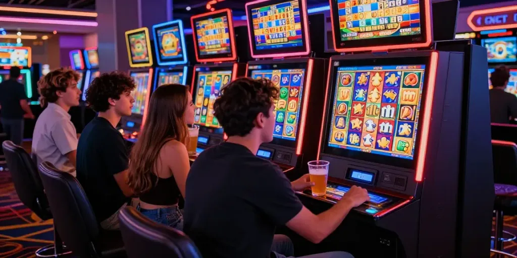 Pengalaman bermain slot di kasino modern dengan mesin slot yang menyala.