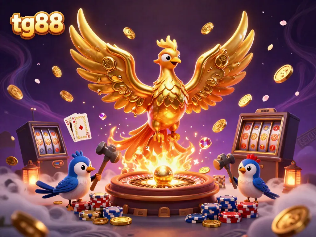 Experience exhilarating gaming moments with tg88, featuring a golden phoenix and casino elements.