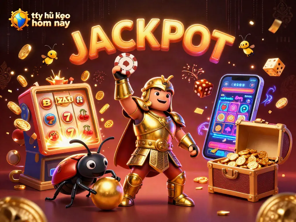 Experience the thrill of tỷ lệ kèo nhà cái hôm nay with this vibrant 3D illustration featuring dynamic casino elements.